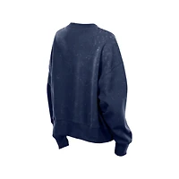 Women's Seattle Mariners Navy Acid Wash Big Logo New Era Crewneck Sweatshirt