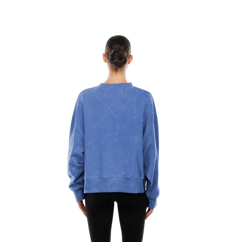 Women's Seattle Seahawks Royal Acid Wash Big Logo New Era Crewneck Sweatshirt