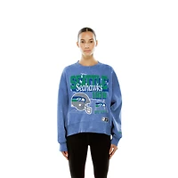 Women's Seattle Seahawks Royal Acid Wash Big Logo New Era Crewneck Sweatshirt