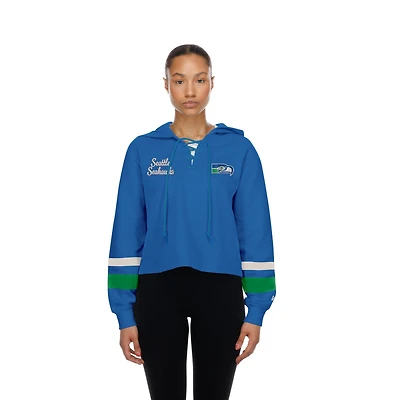 Women's Seattle Seahawks Royal Retro Throwback New Era Laced Hooded Sweatshirt
