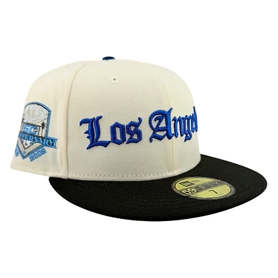 Los Angeles Dodgers Chrome and Black Old English 50th Anniversary Patch Grey UV New Era 59FIFTY Fitted Hat