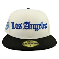 Los Angeles Dodgers Chrome and Black Old English 50th Anniversary Patch Grey UV New Era 59FIFTY Fitted Hat
