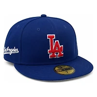 Los Angeles Dodgers Royal Blue Red LA Logo Script Patch Grey UV New Era 59FIFTY Fitted Hat