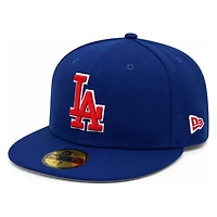 Los Angeles Dodgers Royal Blue Red LA Logo Script Patch Grey UV New Era 59FIFTY Fitted Hat