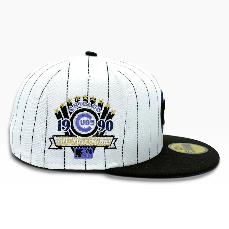 Chicago Cubs White Two Tone Pinstripe 1990 All Star Game Patch Lavender UV New Era 59FIFTY Fitted Hat