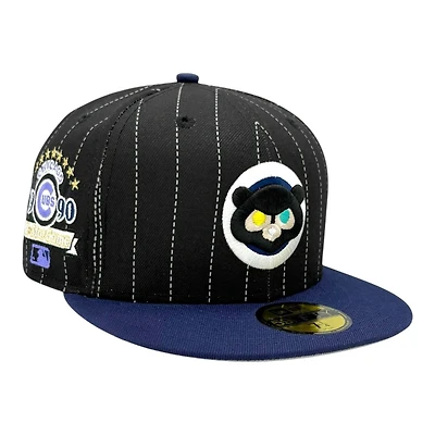 Chicago Cubs Black Two Tone Pinstripe 1990 All Star Game Patch Grey UV New Era 59FIFTY Fitted Hat