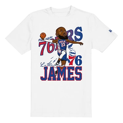 Philadelphia 76ers White LeBron James Caricature New Era T-Shirt