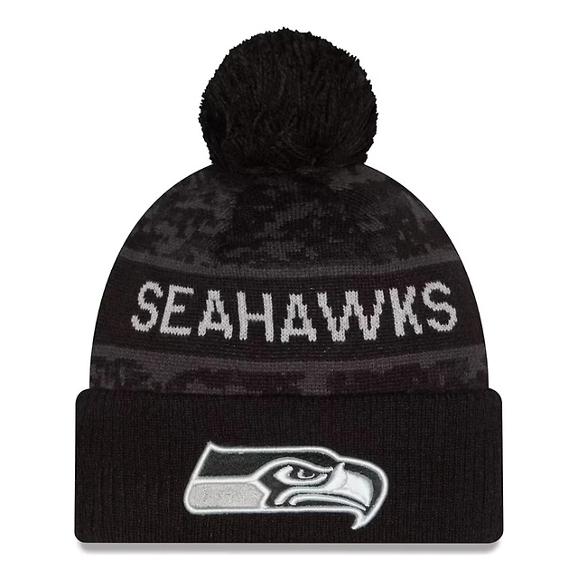 Seattle Seahawks Black Digital Camo 2026 NFL Salute to Service Collection New Era Cuffed Knit Beanie Hat