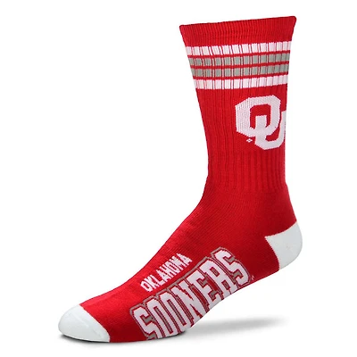 Oklahoma Sooners For Bare Feet 4-Stripe Deuce Team Color Crew Socks Size Large 10-13