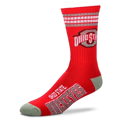 Ohio St. Buckeyes For Bare Feet 4-Stripe Deuce Team Color Crew Socks Size Large 10-13