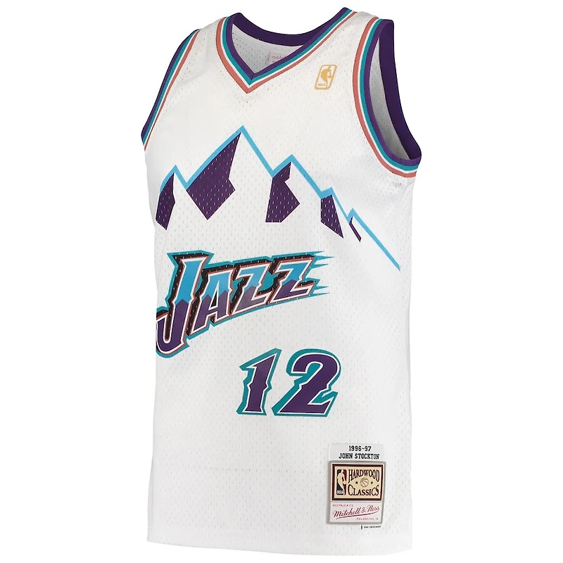Utah Jazz John Stockton Mitchell & Ness White Hardwood Classics 1996-97 Swingman Jersey