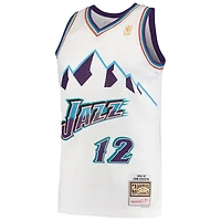 Utah Jazz John Stockton Mitchell & Ness White Hardwood Classics 1996-97 Swingman Jersey