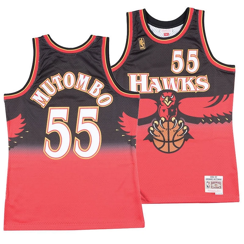 Youth Atlanta Hawks Dikembe Mutombo Black/Red Hardwood Classics Swingman Jersey