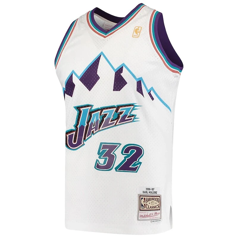 Utah Jazz Karl Malone Mitchell & Ness White Hardwood Classics 1996-97 Swingman Jersey