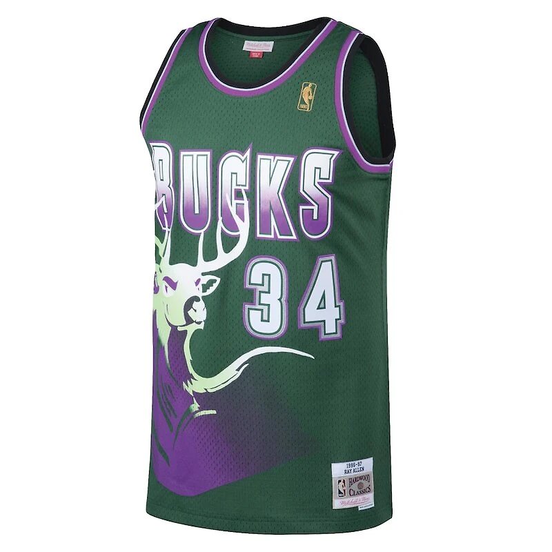 Milwaukee Bucks Ray Allen Mitchell & Ness 1996-97 Hardwood Classics Swingman Player Green Deer Jersey