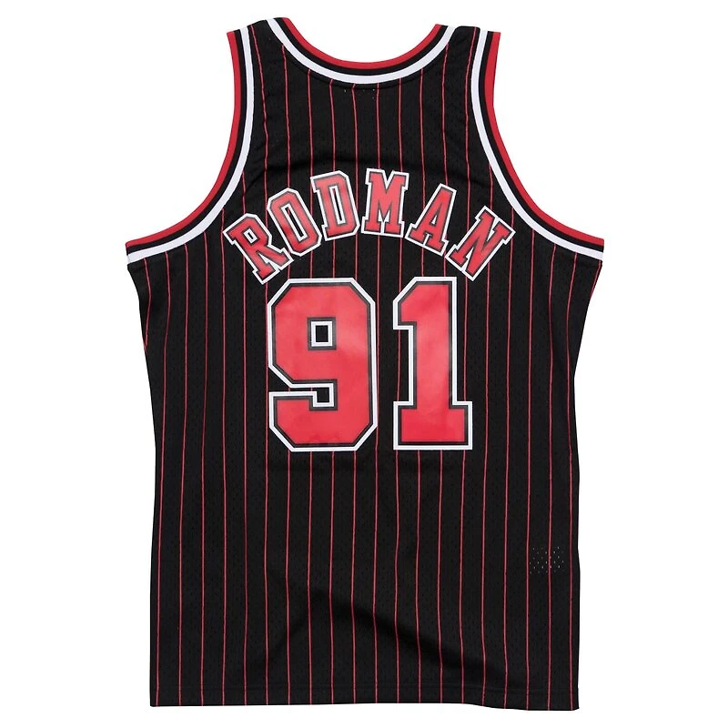 Chicago Bulls Dennis Rodman Mitchell & Ness 1995-96 Hardwood Classics Swingman Player Black Pinstripe Jersey