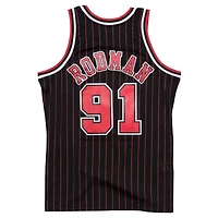 Chicago Bulls Dennis Rodman Mitchell & Ness 1995-96 Hardwood Classics Swingman Player Black Pinstripe Jersey