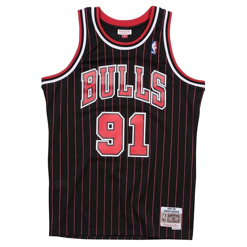 Chicago Bulls Dennis Rodman Mitchell & Ness 1995-96 Hardwood Classics Swingman Player Black Pinstripe Jersey