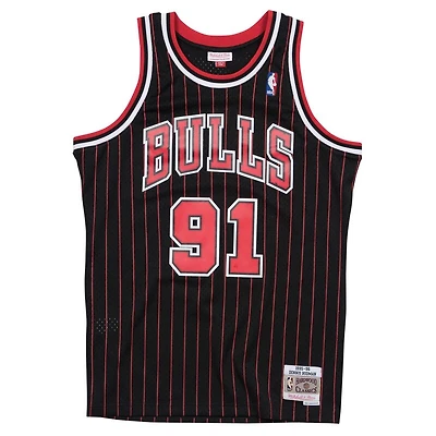 Chicago Bulls Dennis Rodman Mitchell & Ness 1995-96 Hardwood Classics Swingman Player Black Pinstripe Jersey