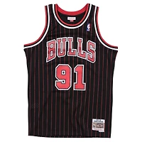 Chicago Bulls Dennis Rodman Mitchell & Ness 1995-96 Hardwood Classics Swingman Player Black Pinstripe Jersey