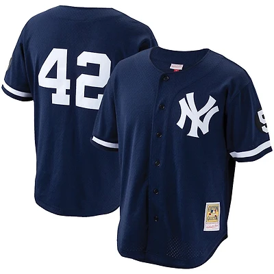 New York Yankees Mariano Rivera Mitchell & Ness Navy Cooperstown Collection Mesh Batting Practice Button-Up Jersey