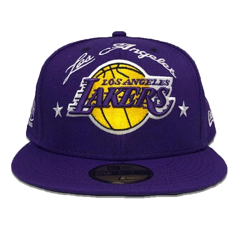 Los Angeles Lakers Starry Script Palm Tree Purple New Era 59FIFTY Fitted Hat