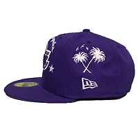 Los Angeles Lakers Starry Script Palm Tree Purple New Era 59FIFTY Fitted Hat
