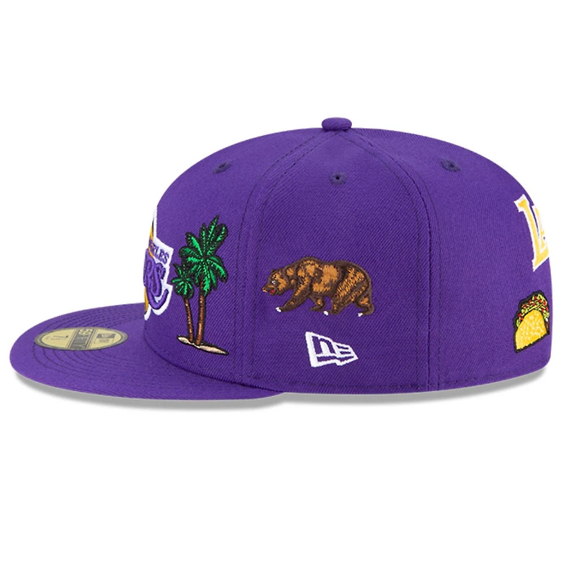Los Angeles Lakers Local B6 Patches Purple 59FIFTY Fitted Hat