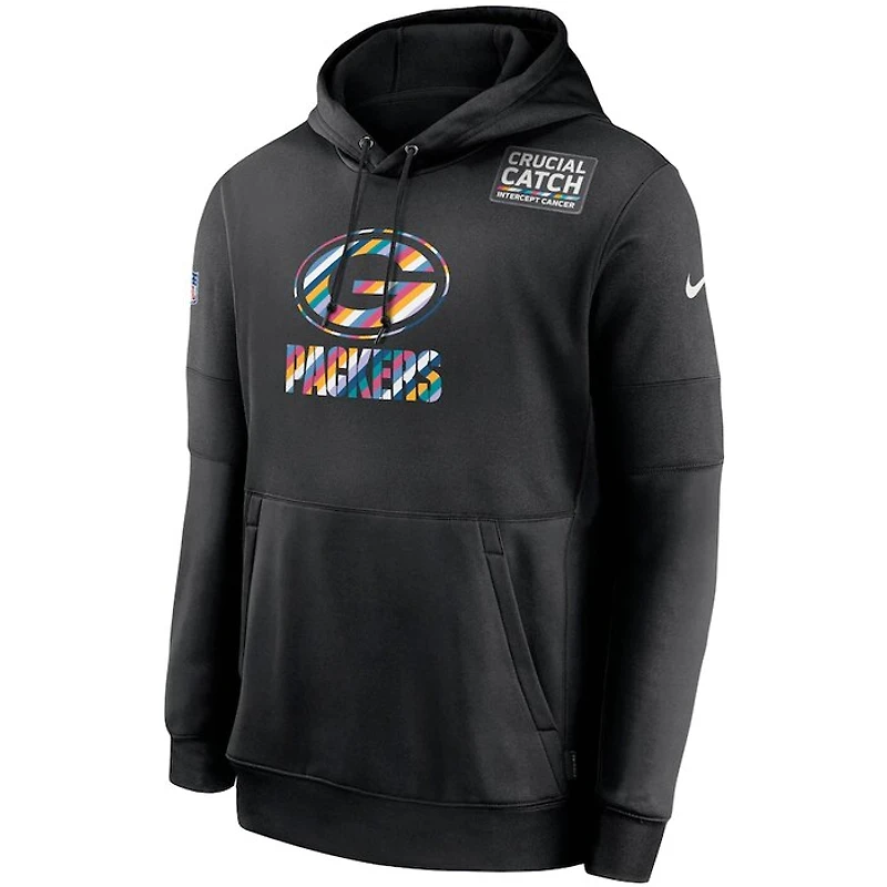 Green Bay Packers Nike Black 2020 Crucial Catch Sideline Performance Pullover Hoodie