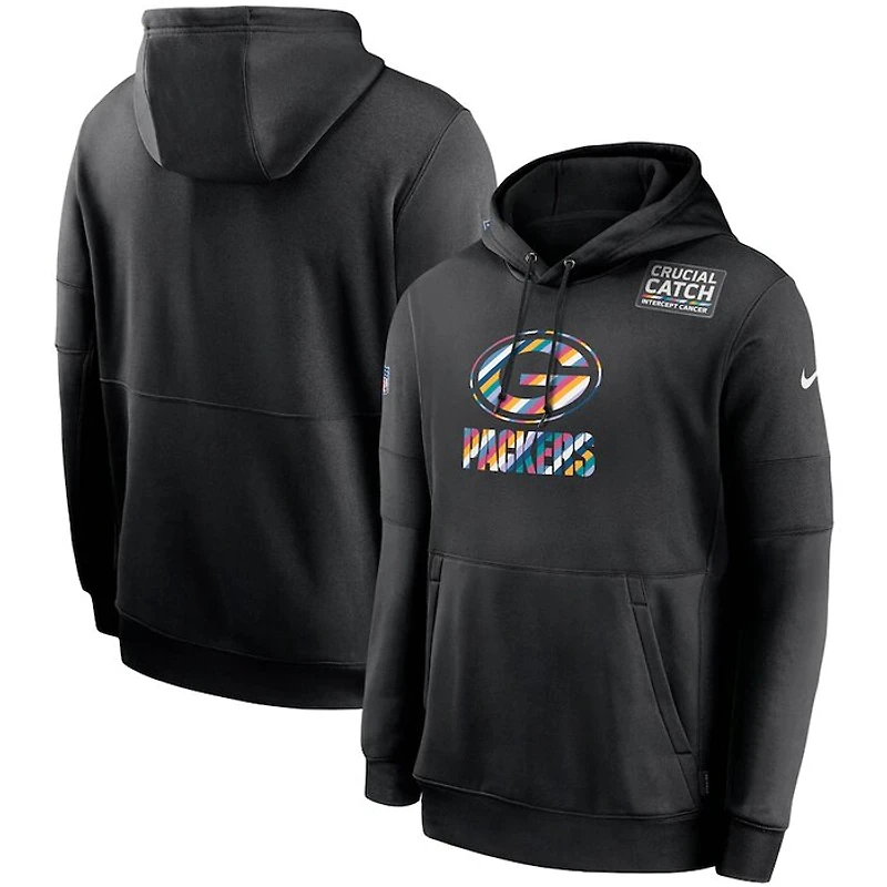 Green Bay Packers Nike Black 2020 Crucial Catch Sideline Performance Pullover Hoodie