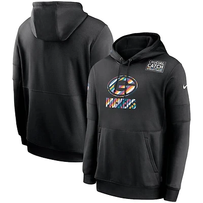 Green Bay Packers Nike Black 2020 Crucial Catch Sideline Performance Pullover Hoodie