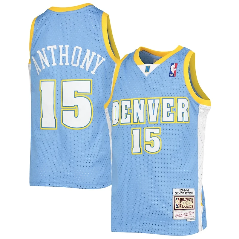 Youth Denver Nuggets Carmelo Anthony Mitchell & Ness 2003-04 Hardwood Classics Baby Blue Swingman Jersey