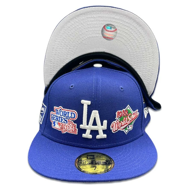 Los Angeles Dodgers Royal Blue Quick Turn World Series Patches Grey UV 59FIFTY Fitted Hat