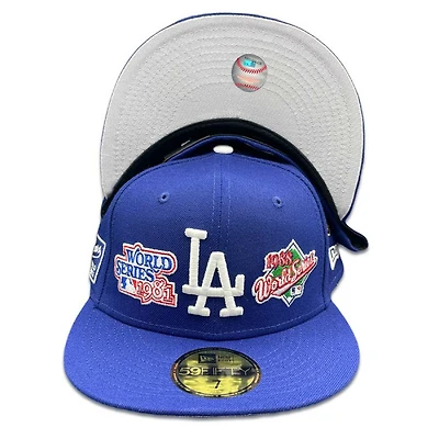 Los Angeles Dodgers Royal Blue Quick Turn World Series Patches Grey UV 59FIFTY Fitted Hat