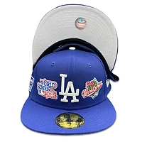 Los Angeles Dodgers Royal Blue Quick Turn World Series Patches Grey UV 59FIFTY Fitted Hat
