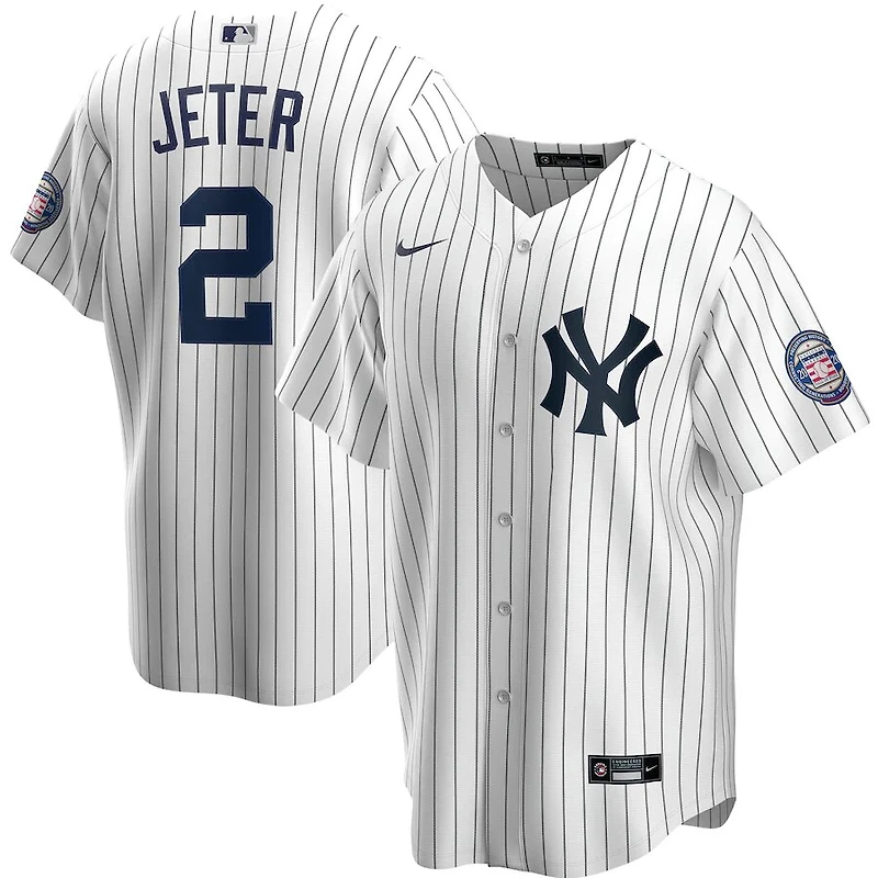 New York Yankees Derek Jeter Nike White Navy 2020 Hall of Fame Induction Home Player Name Jersey