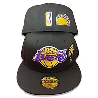 Los Angeles Lakers Black Palm Tree Taco Patches Purple UV New Era 59FIFTY Fitted Hat