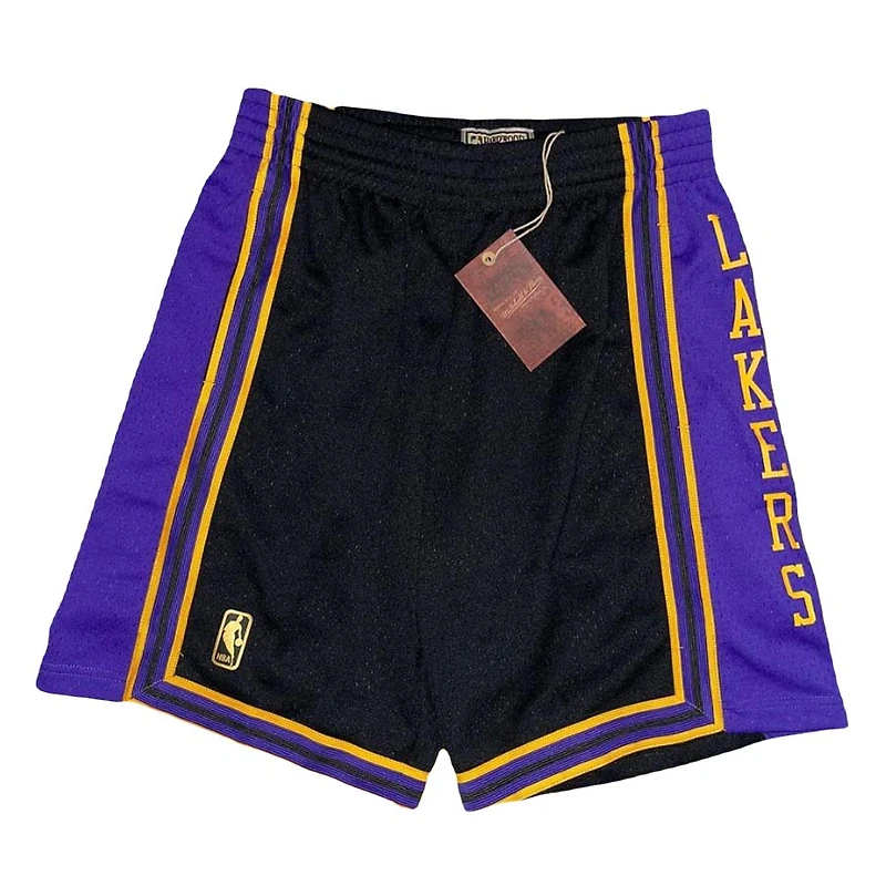 Los Angeles Lakers Black Hardwood Classic Mitchell & Ness Reload Swingman Shorts