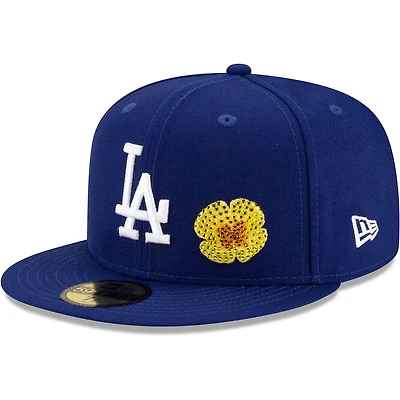 Los Angeles Dodgers Royal Blue Crystal Rhinestone Flower and Star Patches Gray UV 59FIFTY Fitted Hat