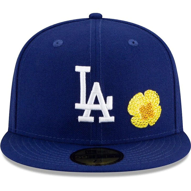 Los Angeles Dodgers Royal Blue Crystal Rhinestone Flower and Star Patches Gray UV 59FIFTY Fitted Hat