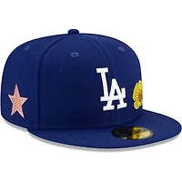 Los Angeles Dodgers Royal Blue Crystal Rhinestone Flower and Star Patches Gray UV 59FIFTY Fitted Hat