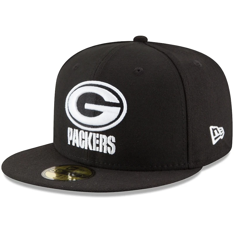 Green Bay Packers White on Black Basic New Era 59FIFTY Fitted Hat