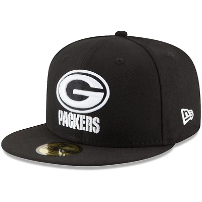 Green Bay Packers White on Black Basic New Era 59FIFTY Fitted Hat