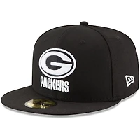 Green Bay Packers White on Black Basic New Era 59FIFTY Fitted Hat