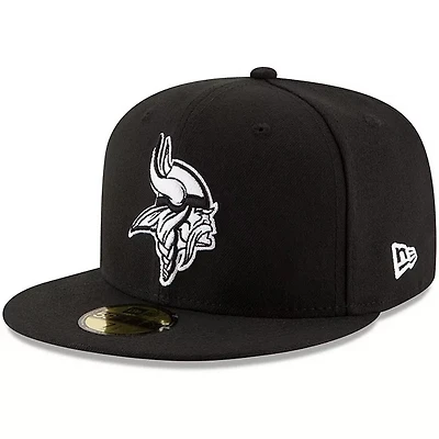 Minnesota Vikings White on Black Basic New Era 59FIFTY Fitted Hat