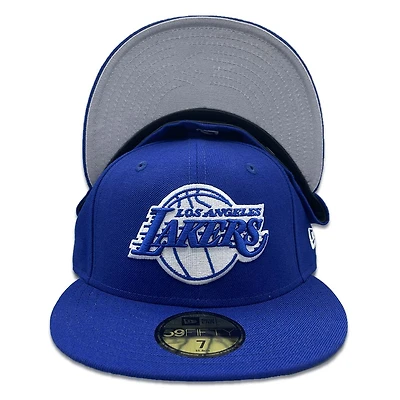 Los Angeles Lakers Royal Blue Ball Logo Gray UV 59FIFTY Fitted Hat