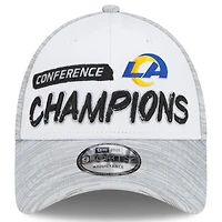 Los Angeles Rams New Era White Heathered Gray 2021 NFC Champions Locker Room 9FORTY Snapback Adjustable Hat