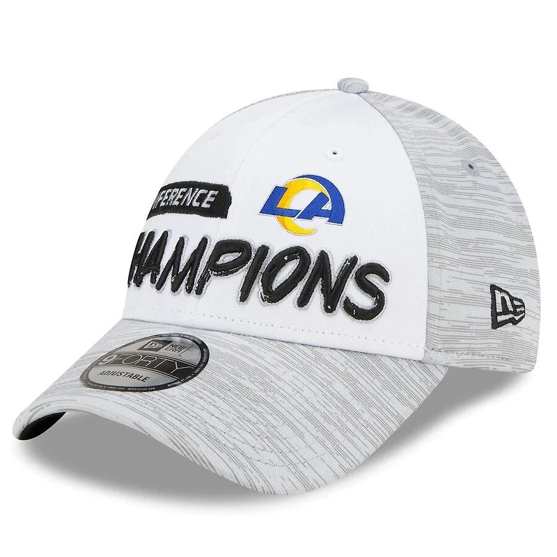 Los Angeles Rams New Era White Heathered Gray 2021 NFC Champions Locker Room 9FORTY Snapback Adjustable Hat