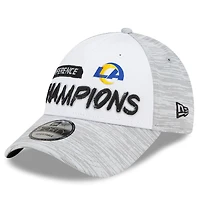 Los Angeles Rams New Era White Heathered Gray 2021 NFC Champions Locker Room 9FORTY Snapback Adjustable Hat