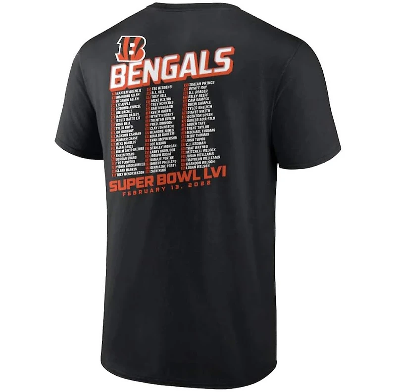 Cincinnati Bengals Super Bowl LVI Bound Tilted Roster Black T-Shirt